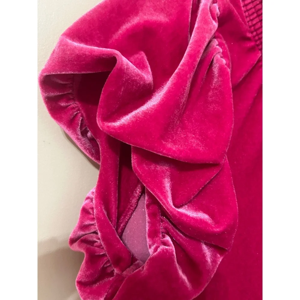 Free People Terese Velvet Top Pink Size M Puff Sleeve Romantic Ren Faire